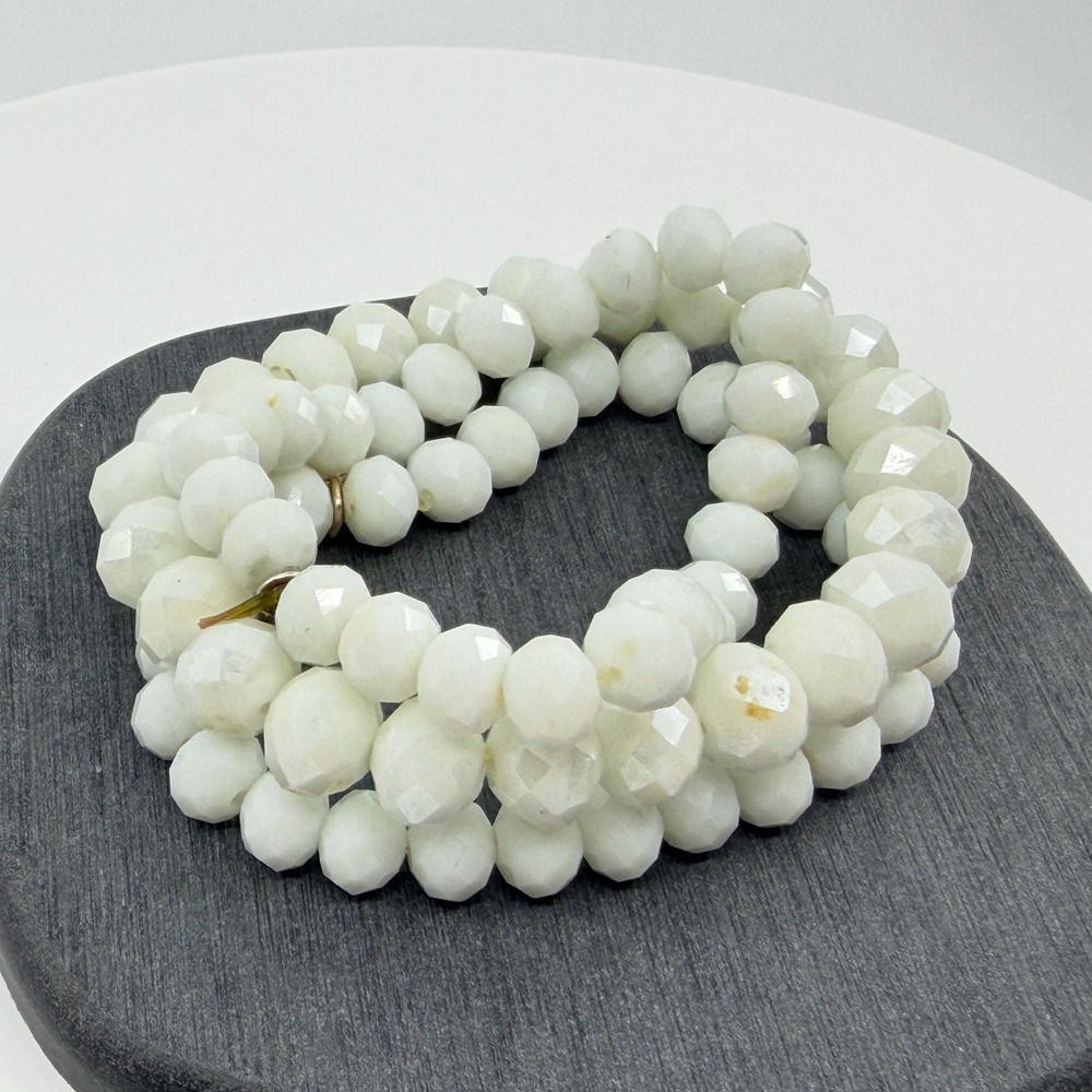 Multi-Strand White Faceted Bead Stretch Bracelet Stacking Layering Accessory